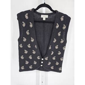 Vintage Cambridge Spirit Womens Sz M Cardigan Sweater Vest Shetland Wool Black